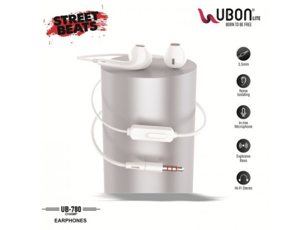 Ubon UB-780 Champ Street beat BigDaddy Bass wired earphone Wired Headset  (Black, White)